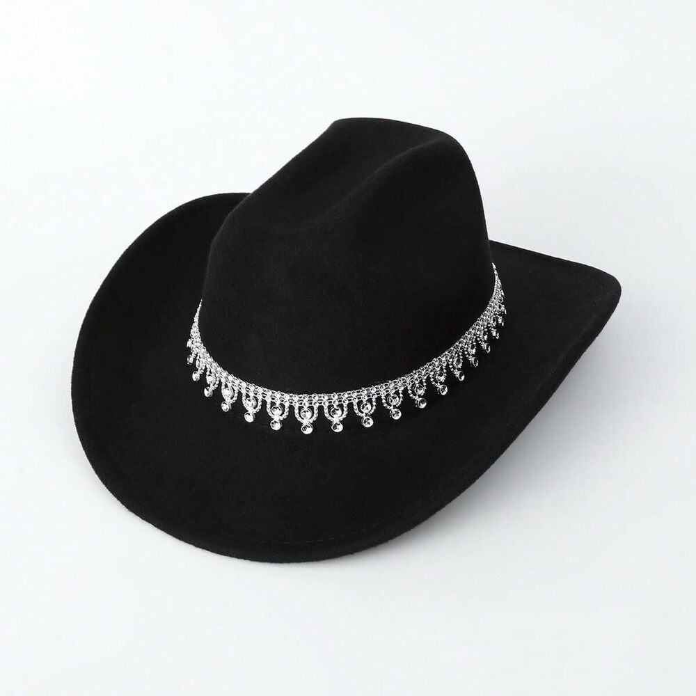 1253 Women's Western Boho Cowboy Hat Rhinestone Sequin Wide Brim Cowgirl Hat - Picture 5 of 5